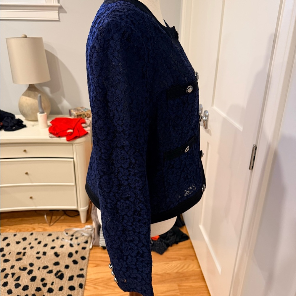 Elie Tahari Navy Lace Button-Front Blazer - Picture 10 of 15